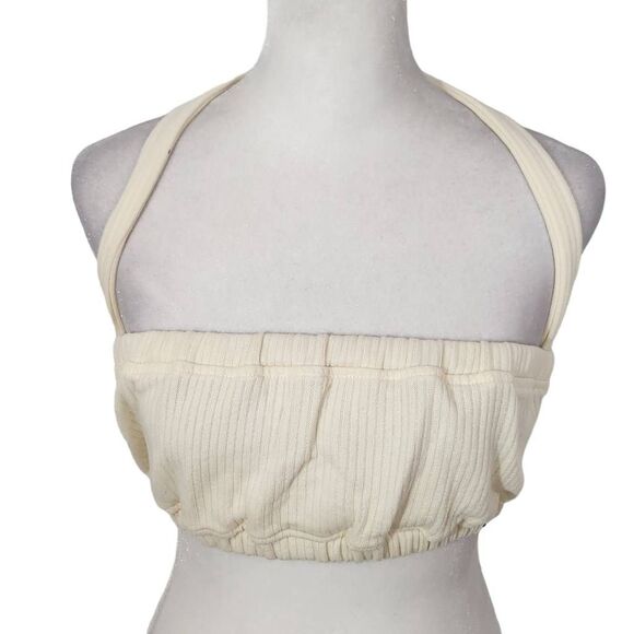 WeWoreWhat Cream Halter Crop Top Size Medium NWT Tie Neck Halter Top - Picture 1 of 11